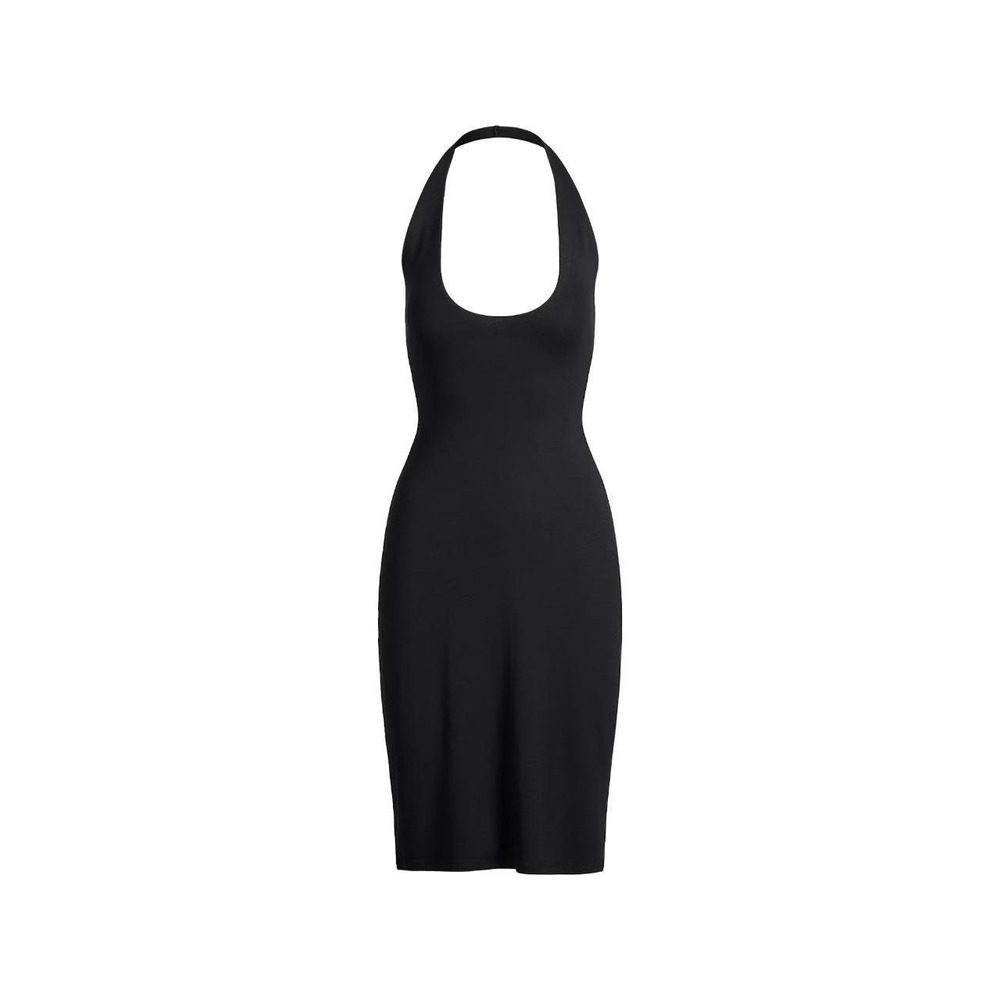 LARGE - SKIMS Smooth Lounge Midi Halter Dress - Obsidian